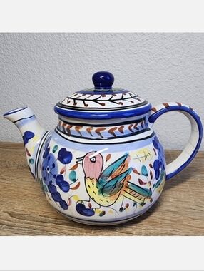 VINTAGE DERUTA ARABESCO Hand Painted Bird Floral Ceramic Teapot